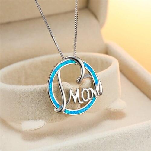 Cute Female White Opal Pendant Necklace Dainty Heart Chain Necklaces For Women Charm Round Hollow Mom Necklace