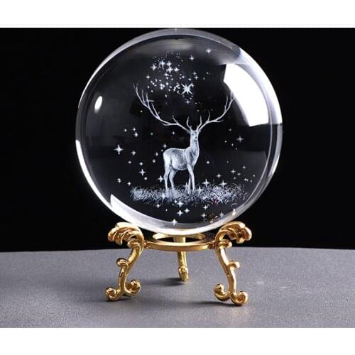 80mm Miniature Wapiti Glass Ball 3D Laser Engraved Crystal Decoration Crystal Sphere Home Decor Ornament Birthday Gift Globe