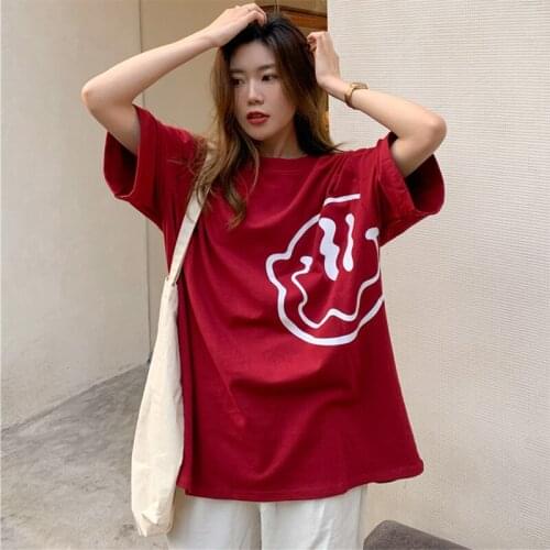 Fashion Simple Smiley Womans Top T-Shirt Kawaii Cartoon Graphics Clothes For Girls Couple Tops Oversized Korean Streetwear