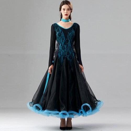 Fashion Ballroom Dance Competition Dresses Women Lace Stitching Waltz Standard Dance Tango Foxtrot Performance Clothing DC4759