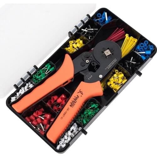 Crimping Tool Kit 24-10 AWG Adjustable Ratchet Wire Crimper Plier 600pcs Insulated Wire Connectors Pin Terminals 40pcs Cable Tie