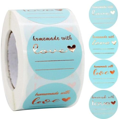 1.5Inch Blue Homemade With Love Sticker Sealing Lables Sticker For Wedding Packaging Gift Box Scrapbooking Decoration 100-500pcs