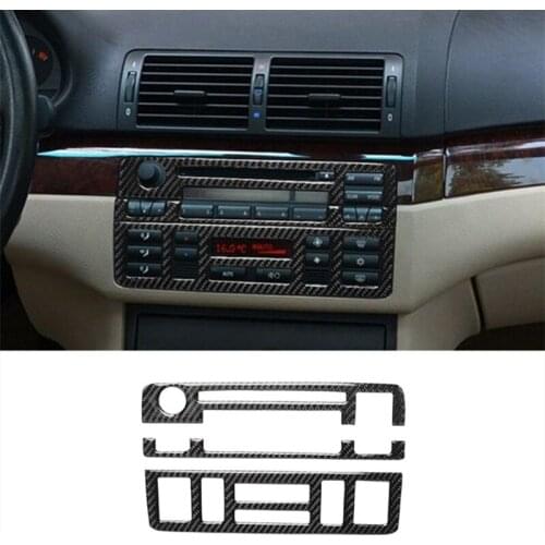 Real Carbon Fiber Center Console Buttons Frame Decoration Cover Trim 3Pcs For BMW 3 Series E46 1998-2004 Car Styling Accessories