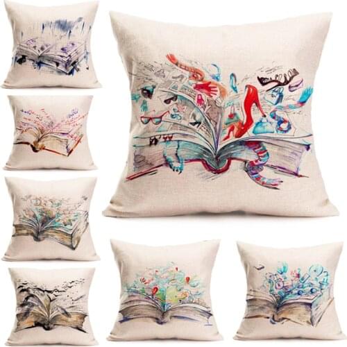 45cm*45cm The pattern of an open book linen cushion cover sofa pillow case and car seat cushion cover decorative cushion covers