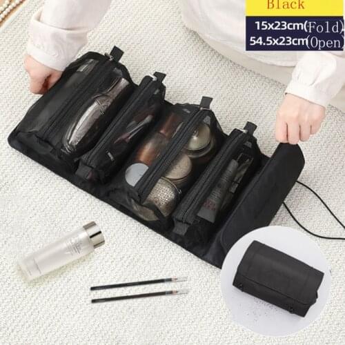 Easy Carrying Travelling Big Contents Foldable And 4 Removeable Make Up Cosmetic Wash Bag Organization Fixed By Velcro