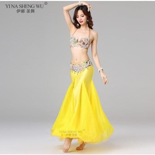 Belly Dance Side Pulling Long Satin Skirt Lady Bellydance Costume Practice Skirts Women Sexy Oriental Professional Clothing Wear