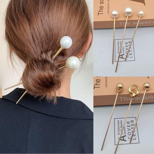 New Women Metal Simulated Pearl Hair Sticks Simple Hairpin Clip Wedding Bridal Hair Ornaments Accessories Hairstyle Design Tools