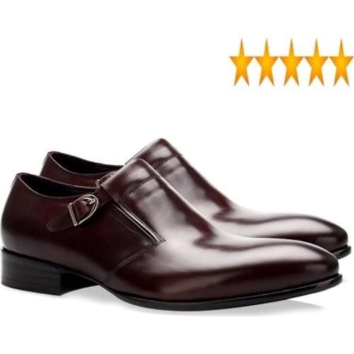 Office Real Leather Derby Designer Shoes Men England Style Pointed Toe Buckle Formal Footwear Casual Party Dress Sapato Social