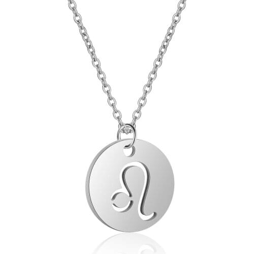 Wholesale 12pcs/Lot 12 Constellations Stainless Steel Coin Pendant Necklace Aries Simple Style Zodiac Sign Birthday Jewelry