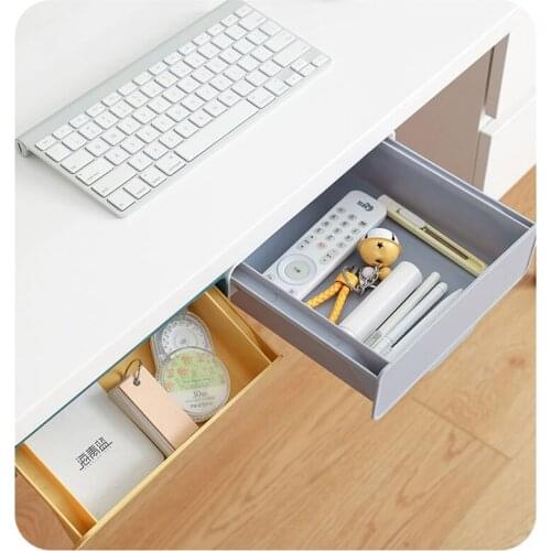 Kitchen Desk Organizer Sundries Stationery Storage Box Bedroom Pen Holder Case Container Self-adhesive Under-drawer Storage Boxs