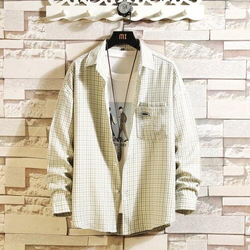 Autumn New Fashion Shirts Long Sleeve Turn-down Collar Plaid Korean Style Vintage Trendy Loose Students Mens
