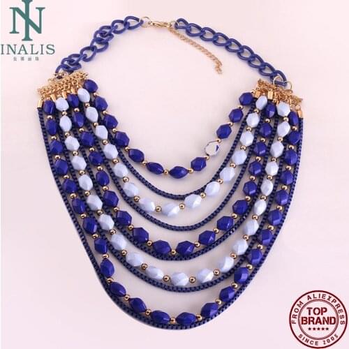 INALIS Resin Necklace Women Made Of Rhombic Beads 10 Layers Of Different Lengths Link Chain Necklace Ethnic Style Jewelry