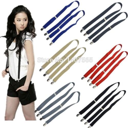 8 colors Mens suspenders 2.5cm width 4 clips no cross and Unisex Braces women suspender black for adult