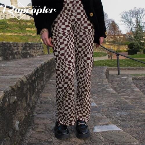 Rapcopter Blue Plaid Trousers y2k Retro Cargo Pants Women High Waisted Joggers 2021 Fashion Streetwear Checkered Pants 90s New