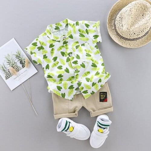 Toddler Boy Short Sleeve Shirt Clothing Suit Summer Leaf Print Set Children Clothing For Baby Boys Suit For Kids Clothes