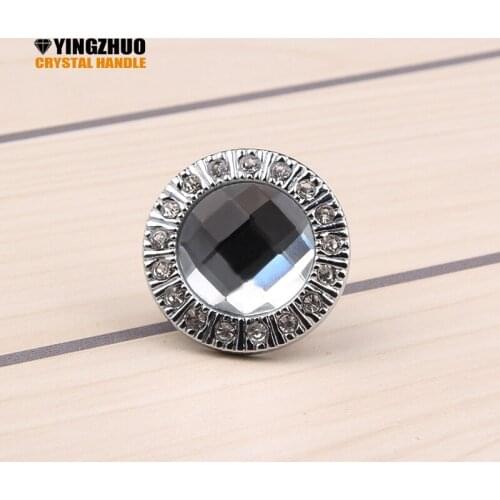 31mm Silver Crystal Glass Dresser Pulls Drawer Handles Kitchen Cabinet Door Handle Rhinestone Clear Modern Furniture Pull Knobs