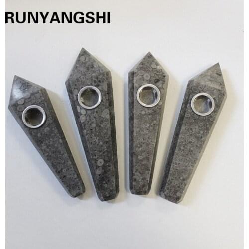 Runyangshi 1pcs free shipping! natural White fossil crystal smoking pipe quartz Cigarette holder as gift Smoking tube YB48