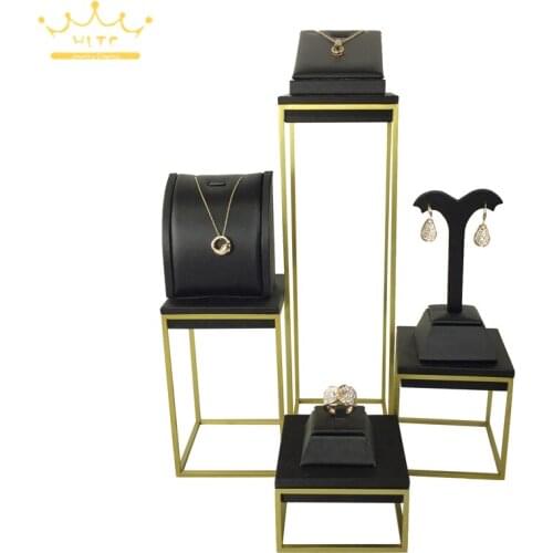Jewellry Countertop Display Rack Black Leather Jewelry Organizer Necklace Display Ring Earring Showing Stand