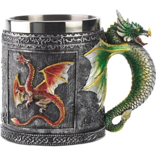 TENBROMAN 3D Flying Dragon Coffee Mugs Cups Retro Personalized Hand painted Creative European Stainless Steel Resin Beer Mug