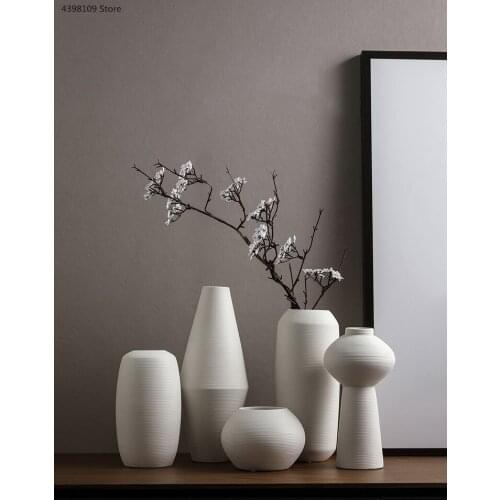 Modern ceramic vase creative minimalist white striped vase living room dried flower flower arrangement home decoration crafts