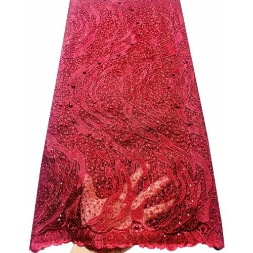 WINE 2020 African Net Lace Fabric, High Quality Elegant Nigerian Wedding Lace Fabrics 5Yards Stones French Tulle lace YLL3744