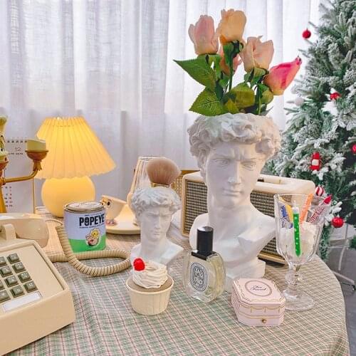 W&G Nordic Home Sculpture Art Statue Decoration David Head Pen Holder Big Vase Decoration Makeup Brush Storage Bucket 30CM