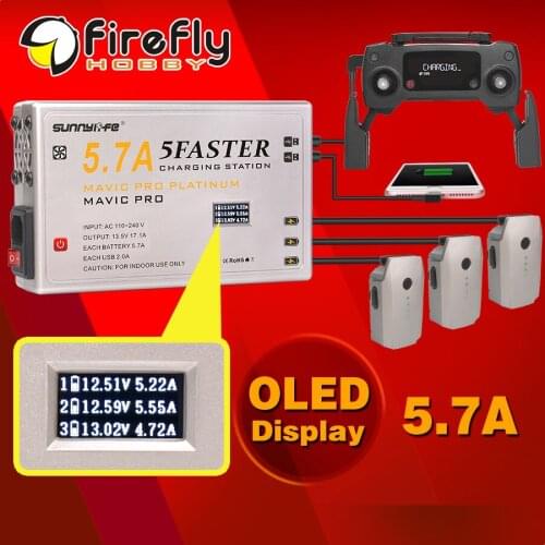 Sunnylife 5.7A Battery Charger 5IN1 Controller Smartphone Tablet Charger with OLED Display for MAVIC PRO & PLATINUM