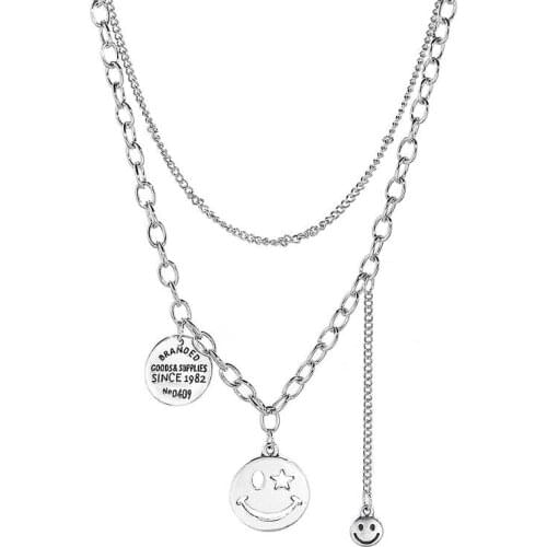 New punk chain on the neck hip hop goth style woman necklace Happy smiley face pendant aesthetic womens jewelry chain accessory