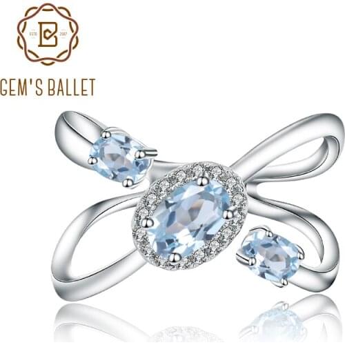 Gems Ballet 1.04Ct Round Natural Sky Blue Topaz Gemstone Finger ing For Women Wedding 925 Sterling Silver Fashion Fine Jewelry