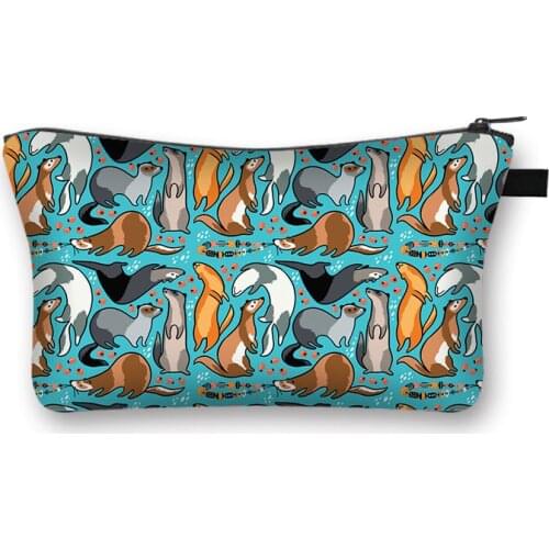 Women Cosmetic Case Cute ferrets sloths Owl Striped Retro Makeup Bag Beauty Organizer Travel Pouch Necessarie Toiletry Wash Bag