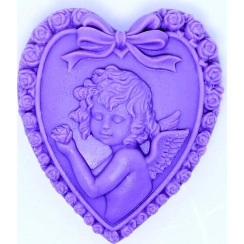 AJ019 Angel pattern heart shaped rose edge silicone mold Handmade Soap Clay craft mold DIY decoration tools