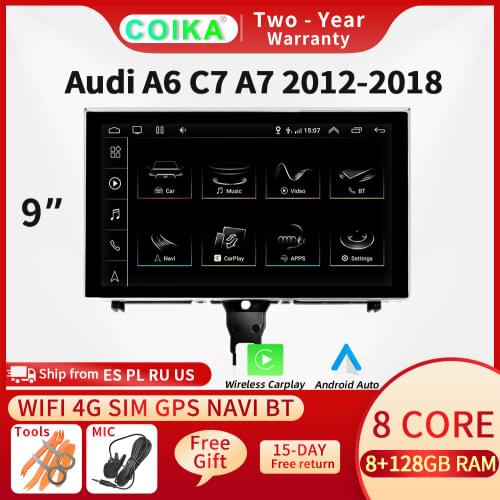 8 Core 4+64G RAM Car Multimedia Player For Audi A6 C7 A7 2012-2018 BT Music Stereo Android 10.0 Carplay IPS Touch GPS Navi Radio