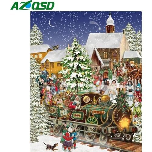 AZQSD 5D Diy Diamond Painting Santa Claus Christmas Diamond Embroidery Train Landscape Festival Decorations Mosaic Gift