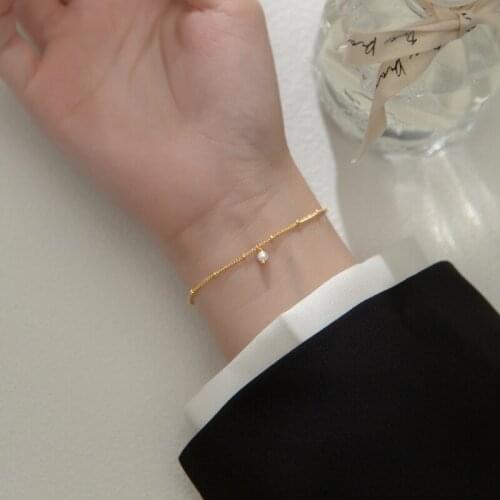 Real 925 Sterling Silver Dainty Pearls Chain Bracelets Beads Bracelet Hypoallergenic Jewelry for Women