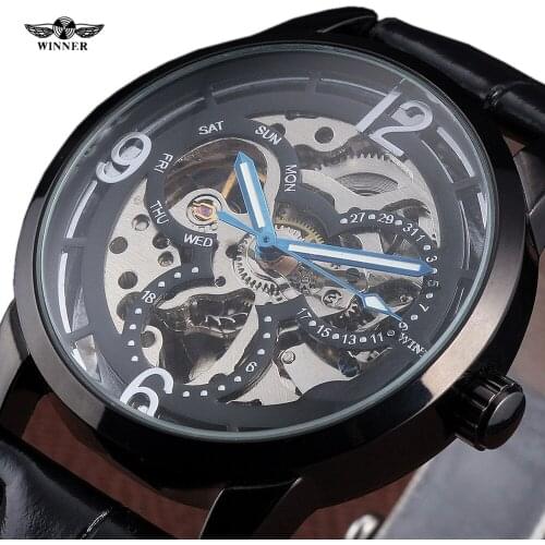 Fashion Skeleton Winner Watch Classic Design Business Leather Sport Men Mechanical Automatic Wrist Luxury Army Military Watches