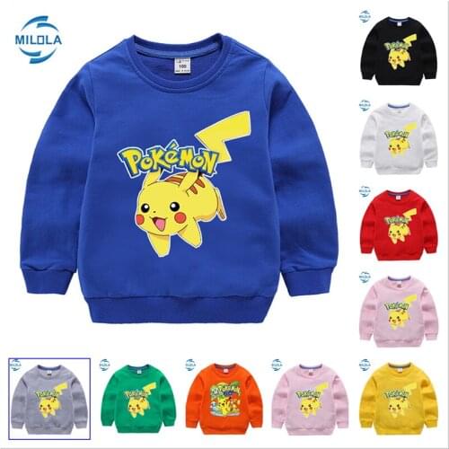 Takara Tomy Pokemon Pikachu Printed Cotton Hoodies Children Loose Tops Fashion Pullover Sweatshirt Autumn Casual Clothing