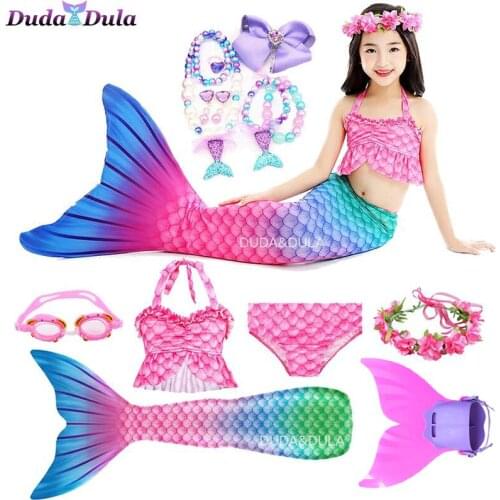 Girls Tail Mermaid Tails Kids Swimsuit Costumes With Monofins Bikini Swimming Cosplay Little Mermaid tail for Children Swimwear