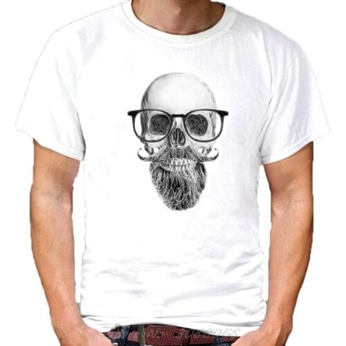 Scull Cool Beard With Glasses Cotton White Short Sleeve T-shirt New Men Summer Style Casual Tee Shirt Streetwear