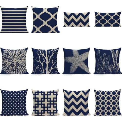 Customized marine decoration Linen Blue Coral And Starfish Cushion Cover Square Home Decor 1 Side Printing Pillow Cover