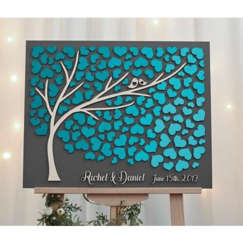 Custom Guest Books Rustic Love Bird Wedding Sign,Wood Turquoise Guestbook Sign,3D Guest Book,Personalized Wedding Decoration
