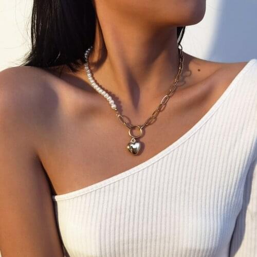 KINFOLK Fashion Geometric Chain Necklace For Women Girls Vintage Multilayered Love Pendant Necklace Jewelry 2021 Accessories