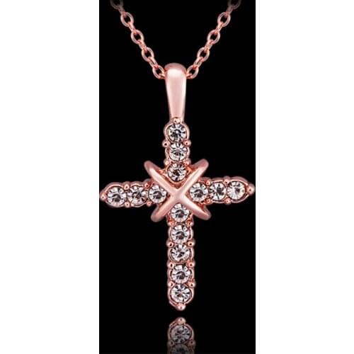 Garilina classic White Austrian crystal rose gold cross pendant female necklace AP2091