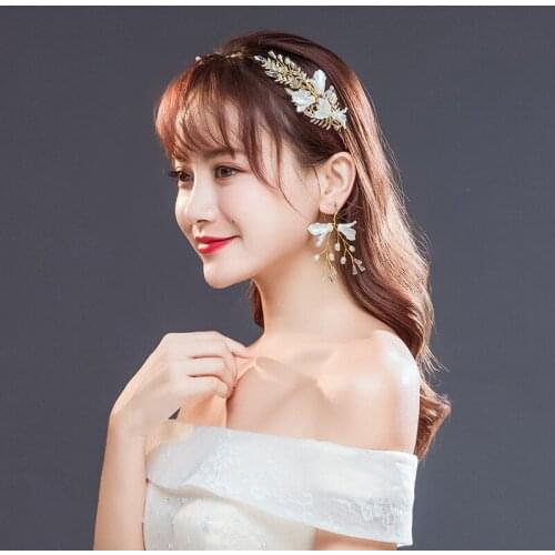 Le Liin New Bride Crown Earring Sets Wedding Hair Accessories Princess Tiara Handmade Golden Crystal Luxry Headpiece