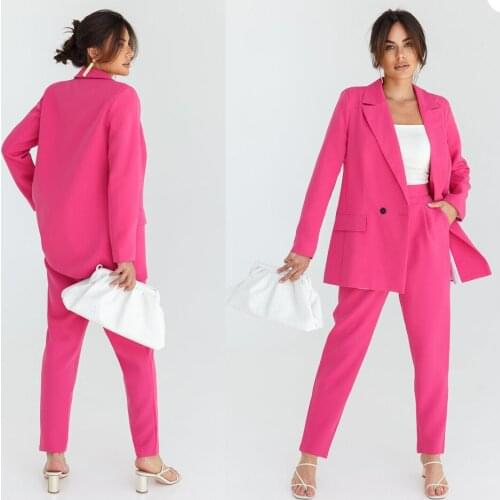 Leisure Fuchsia Mother of the Bride Suits Long Sleeve Customized Women Outfits Evening Party Wedding Blazer Jacket 2 Pieces
