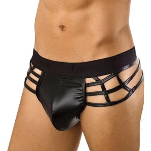 M-3XL New Sexy Panty Thong Mens G-string Sexy T-back Underwear Pouch Briefs Pants חוטיני Patent leather cutout briefs Sissy T3