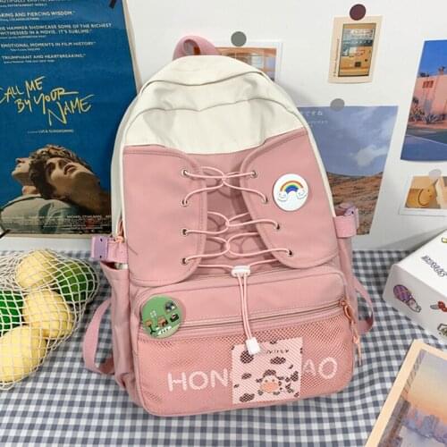 Cute Female Backpack Teenage Girls Panelled Nylon School Bag Preppy Style Bagpacks Womens Stylish Bags Women Student Backpacks