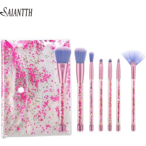 Saiantth 7pcs clear sequin makeup brushes set eye shadow eyebrow eye brush round crystal diamond small fan shape cosmetic makeup