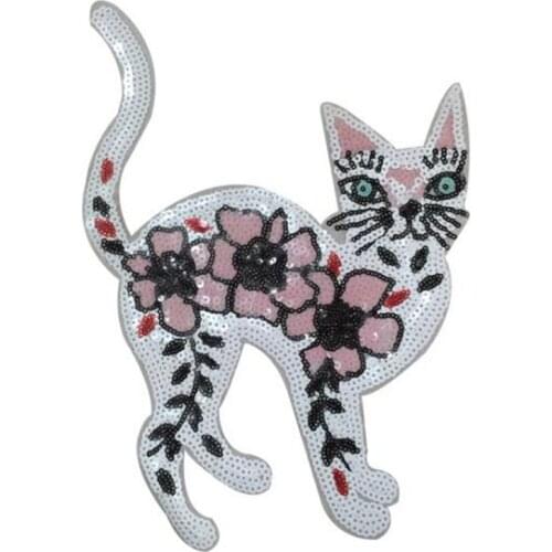 240MM Cat Iron on Patches for clothing Sequins Strange things Sequined Patch Clothes Stickers Christmas gift Large Biker Badge