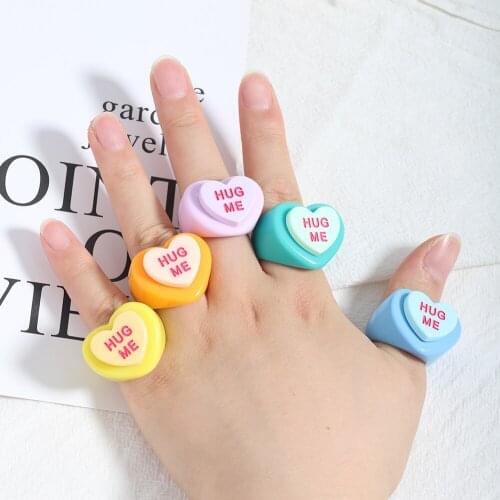 Miwens 2021 New Transparent Resin Acrylic Letter Hug Me Love Heart Rings for Women Summer Jewelry Forever Finger Rings Wholesale