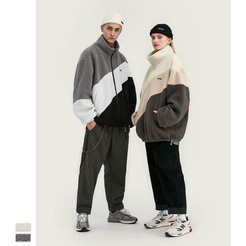 Autumn Winter Jacket Men Vintage Wool Plus Fleece Hit Color Couplewear Fashion Casual Men Clothing Cardigan Coat Zipper Korean